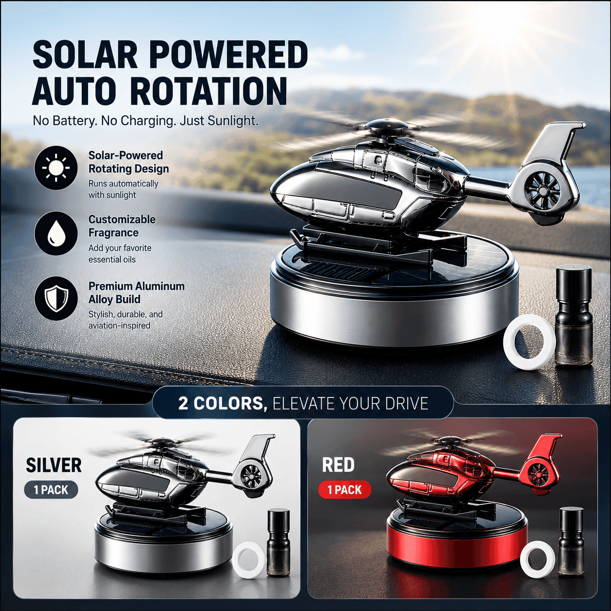🚗🍃Solar Rotating Helicopter Diffuser.🚁