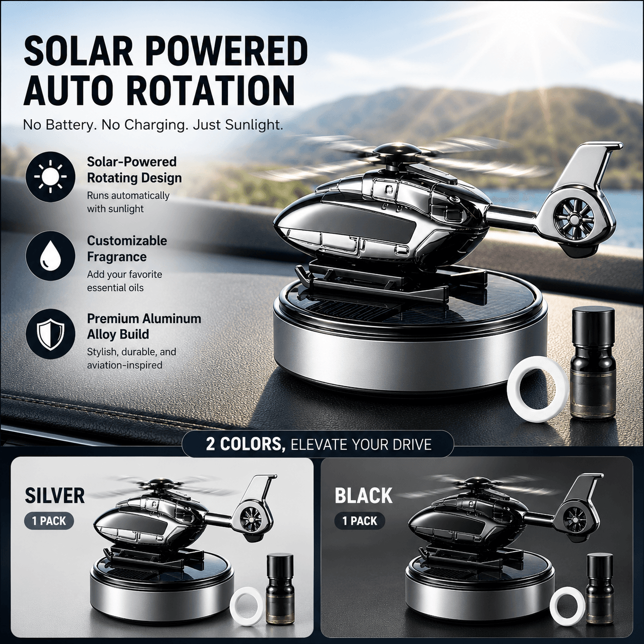 🚗🍃Solar Rotating Helicopter Diffuser.🚁